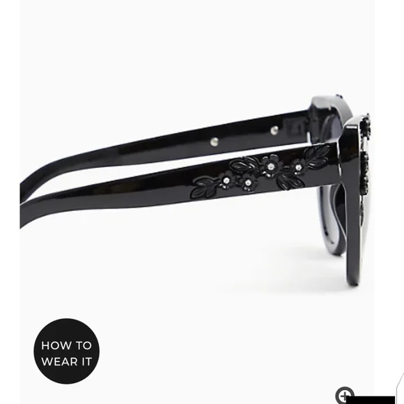 ๐ BLACK FLORAL RHINESTONE CAT EYE SUNGLASSES - Picture 4 of 7